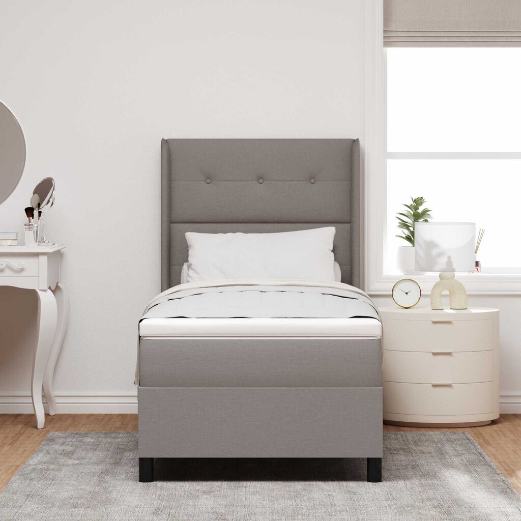 Κρεβάτι Box Spring vidaXL με στρώμα και LED Ταπέ <br>90x190 εκ. Υφάσμα
