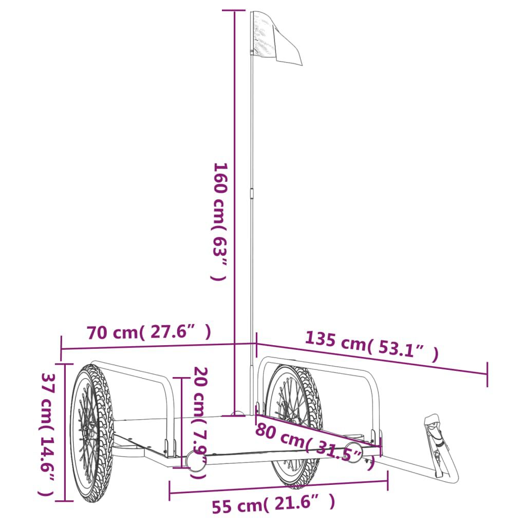 vidaXL Τρέιλερ Ποδηλάτου Μαύρο 135 x 70 x 37 εκ. από Σίδερο
