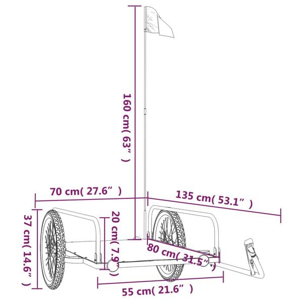 vidaXL Τρέιλερ Ποδηλάτου Μαύρο 135 x 70 x 37 εκ. από Σίδερο