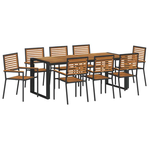 vidaXL Σέτ φαγητού για κήπο 9 pcs Μαύρο και Ξύλο 200 x 80 x 75 cm