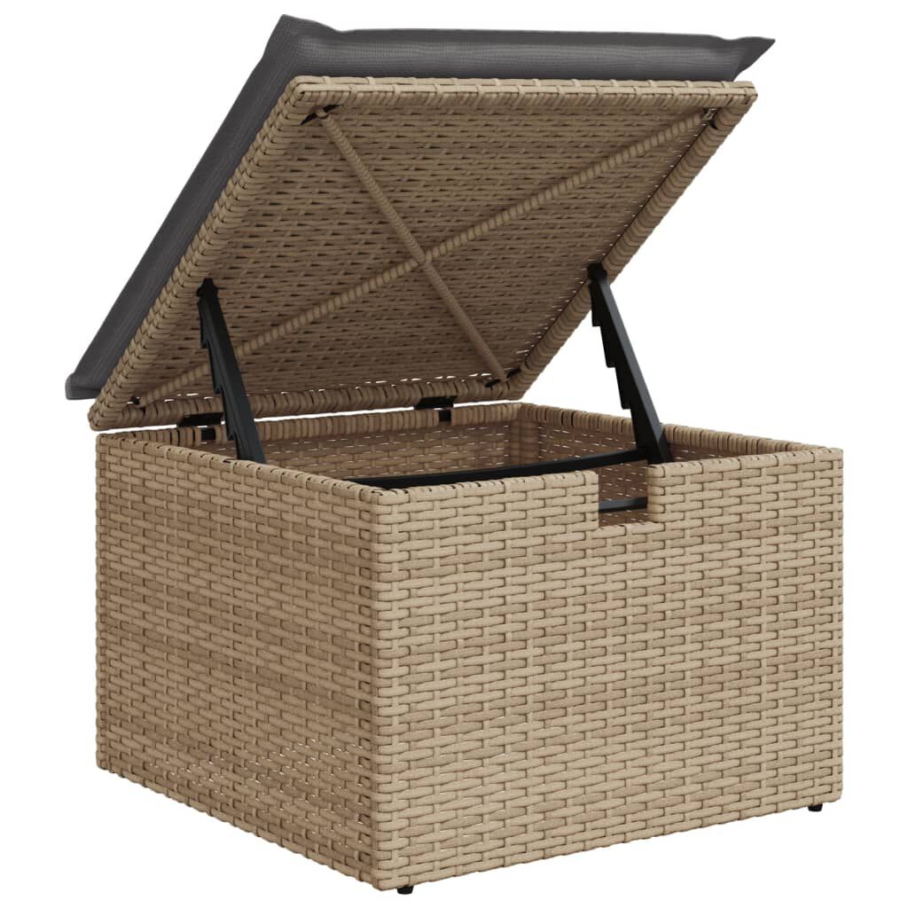 vidaXL Υποπόδιο Κήπου Μπεζ 55x55x37 εκ. Συνθετικό Ρατάν με Μαξιλάρι