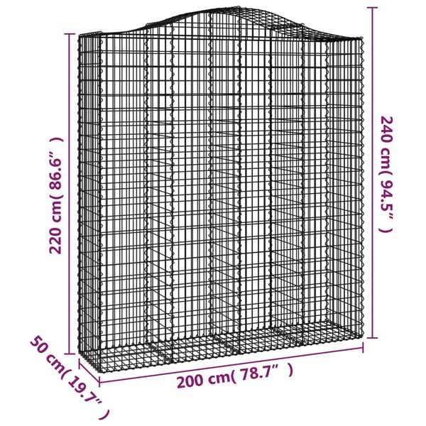 vidaXL Συρματοκιβώτια Τοξωτά 4 τεμ. 200x50x220/240 εκ. Γαλβαν. Ατσάλι