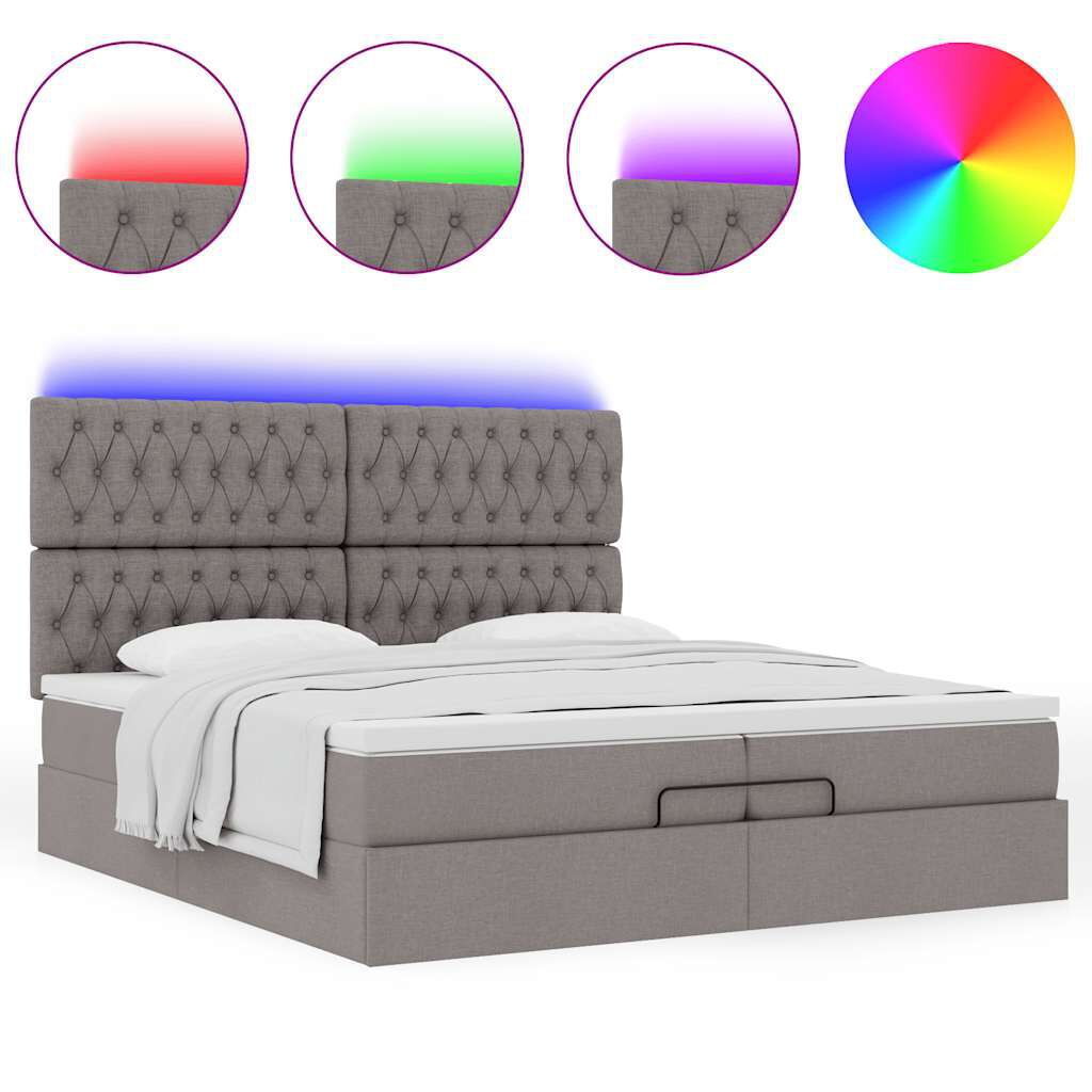 vidaXL Οθωμανικό κρεβάτι με στρώματα & LEDs Taupe 200x200cm ύφασμα
