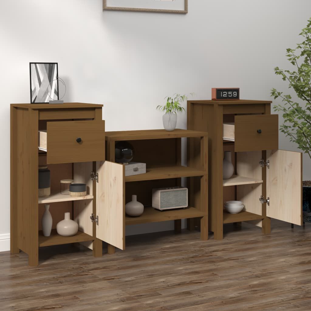 vidaXL Συρταριέρες 2 τεμ. Καφέ Μελί 40x35x80 εκ. από Μασίφ Ξύλο Πεύκου