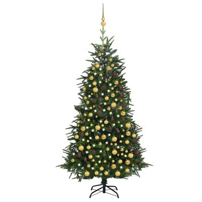 vidaXL Χριστουγεννιάτικο Δέντρο Τεχν. LED/Μπάλες Πράσινο 210 εκ PVC/PE