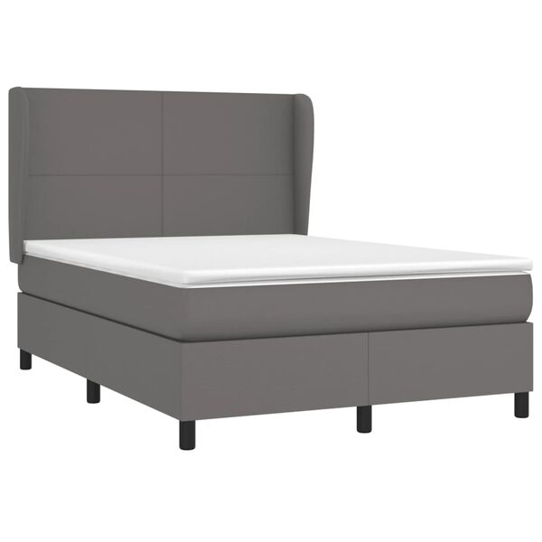 vidaXL Κρεβάτι Boxspring με Στρώμα Γκρι 140x200εκ. από Συνθετικό Δέρμα