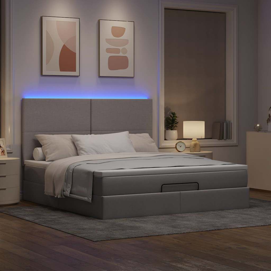 vidaXL Οθωμανικό κρεβάτι με στρώμα & LEDs Taupe 160x200cm ύφασμα