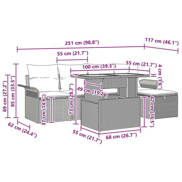 vidaXL Σετ Καναπέ Κήπου με μαξιλάρι 6 pcs Γκρι Πολυ ράταν