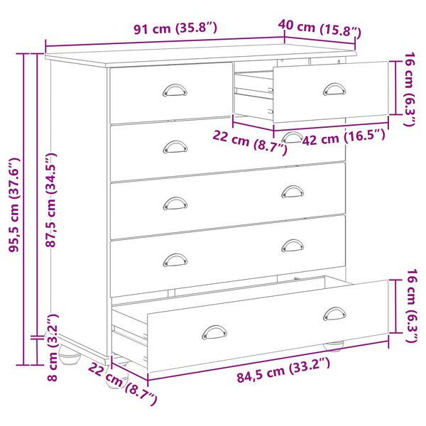 vidaXL Κομοδίνο 'ASKIM'91x40x95,5 εκ. Μασίφ Ξύλο Πεύκου