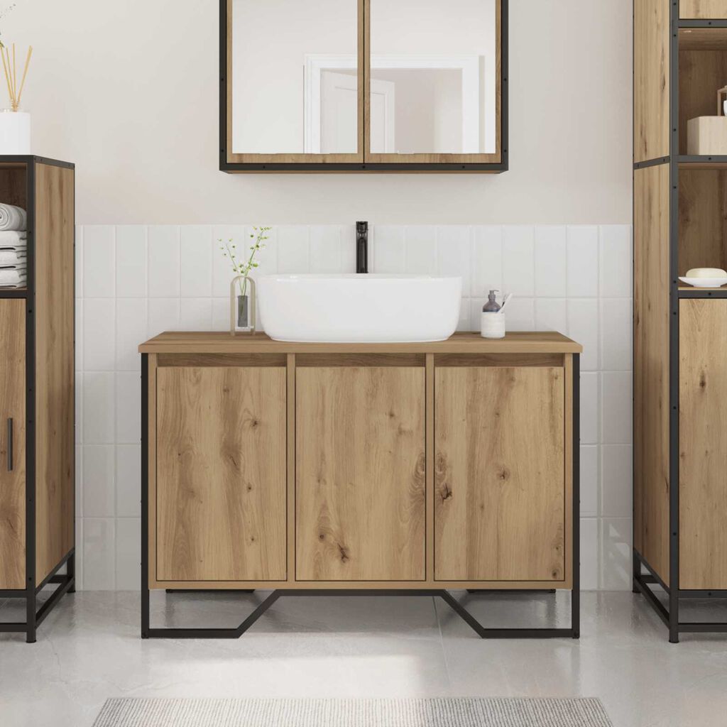 vidaXL ντουλάπι νιπτήρα μασίφ δρυός 91x35x60 εκ επεξεργασμένο ξύλο