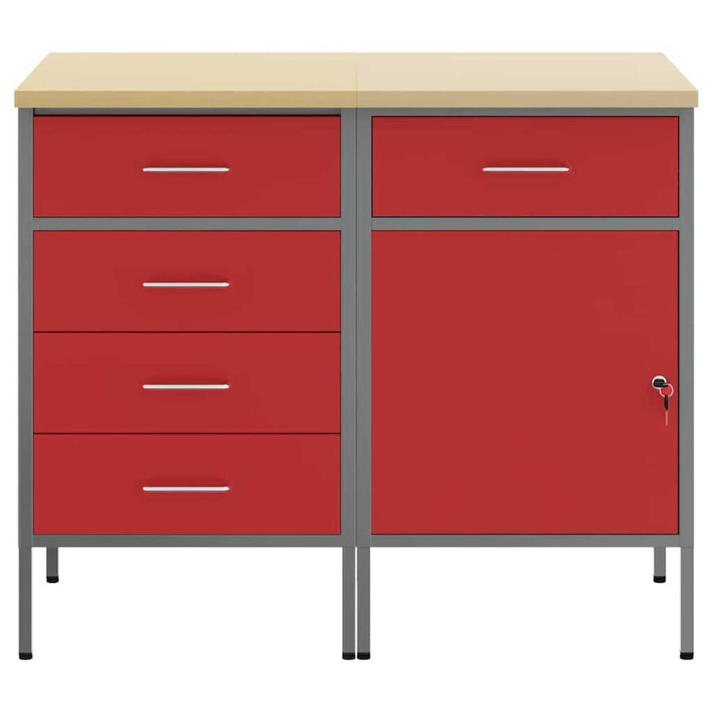 vidaXL Ντουλάπα Εργασίας 2 pcs Κόκκινο και Γκρίζο 100 x 55 x 85 εκ.
