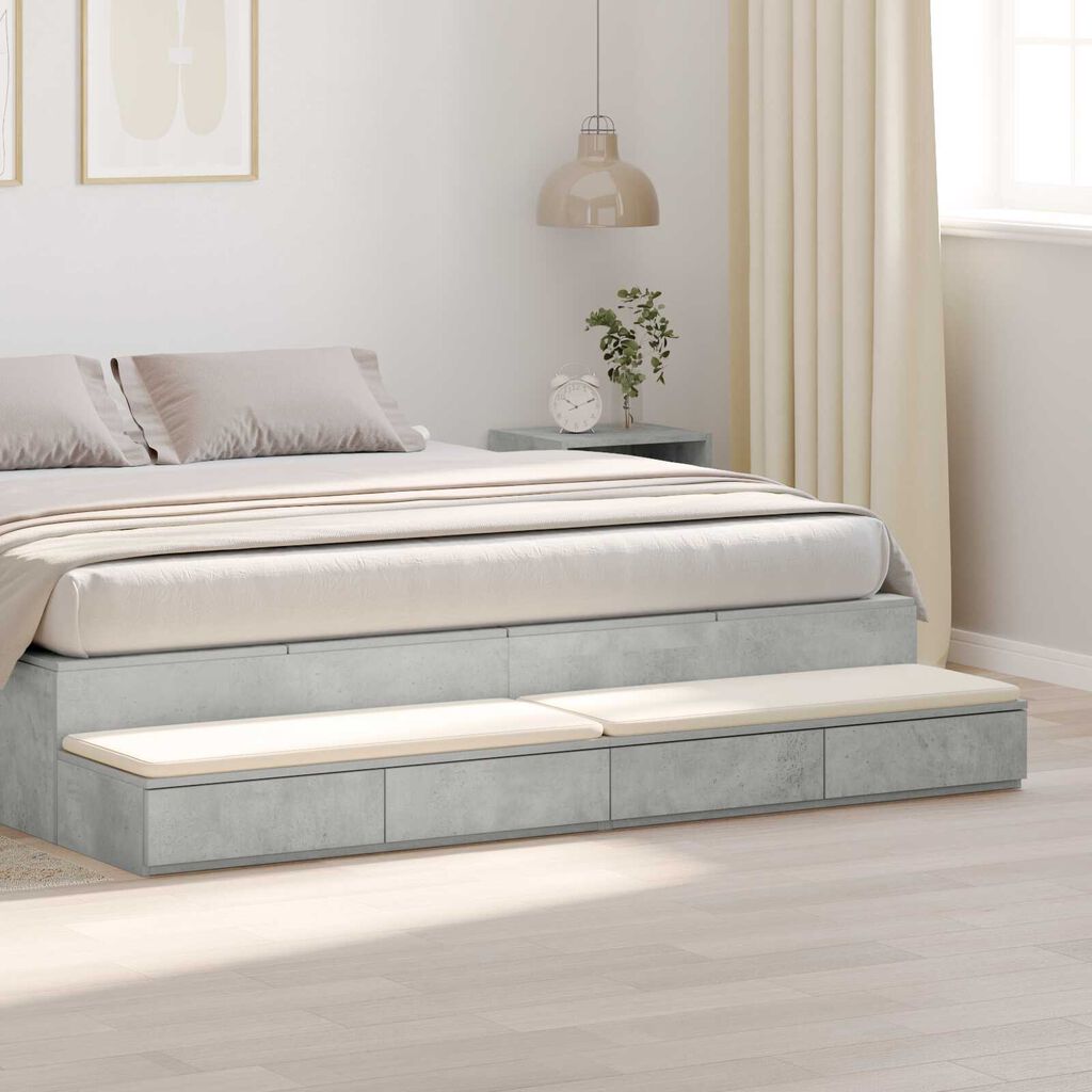 vidaXL Συρτάρια κρεβατιού Γκρι σκυροδέματος 180 x 36.5 x 16.5 εκ