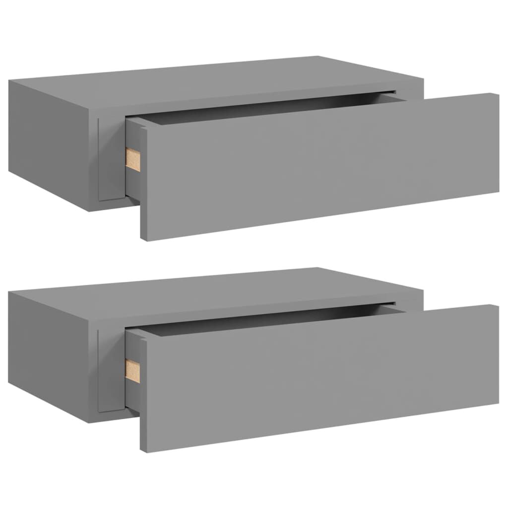 vidaXL Ράφια Τοίχου με Συρτάρια 2 Τεμ. Γκρι 40 x 23,5 x 10εκ. από MDF