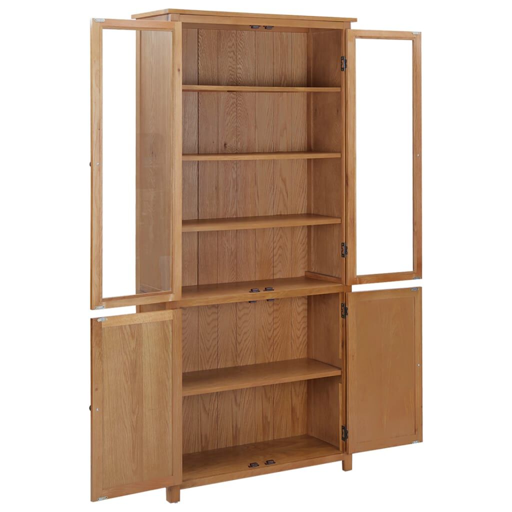 vidaXL Βιβλιοθήκη με 4 Πόρτες 90x35x200 εκ. Μασίφ Ξύλο Δρυός και Γυαλί