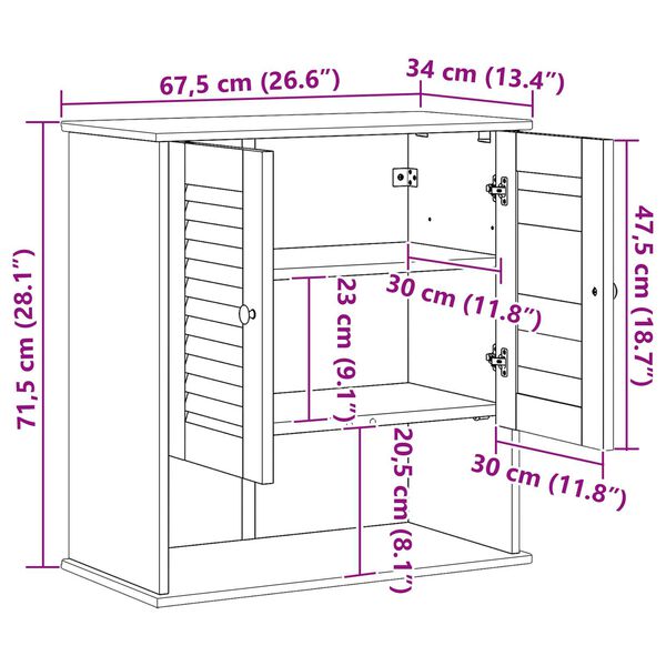 vidaXL Κρεμαστό Ντουλάπι Μπάνιου Μέλι καφέ 67.5 x 34 x 71.5 εκ