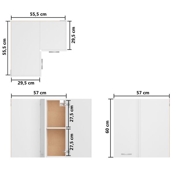 vidaXL Ντουλάπι Γωνία Κρεμαστό Lyon Λευκό 57x57x60 εκ. από Επεξ. Ξύλο
