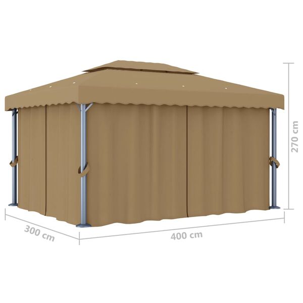 vidaXL Κιόσκι με Κουρτίνα Taupe 4 x 3 μ. Αλουμινίου