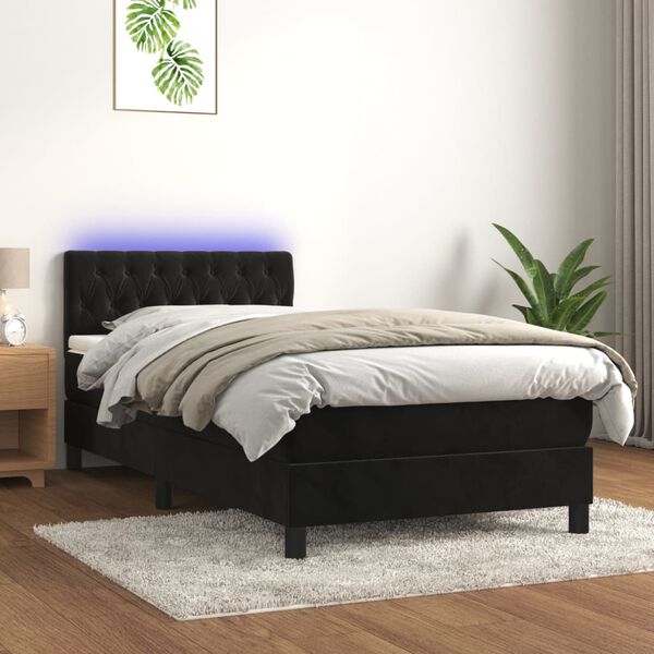 vidaXL &Kappa;&rho;&epsilon;&beta;ά&tau;&iota; Boxspring &mu;&epsilon; &Sigma;&tau;&rho;ώ&mu;&alpha; & LED &Mu;&alpha;ύ&rho;&omicron; 90x190 &epsilon;&kappa;. &Beta;&epsilon;&lambda;&omicron;ύ&delta;&iota;&nu;&omicron;