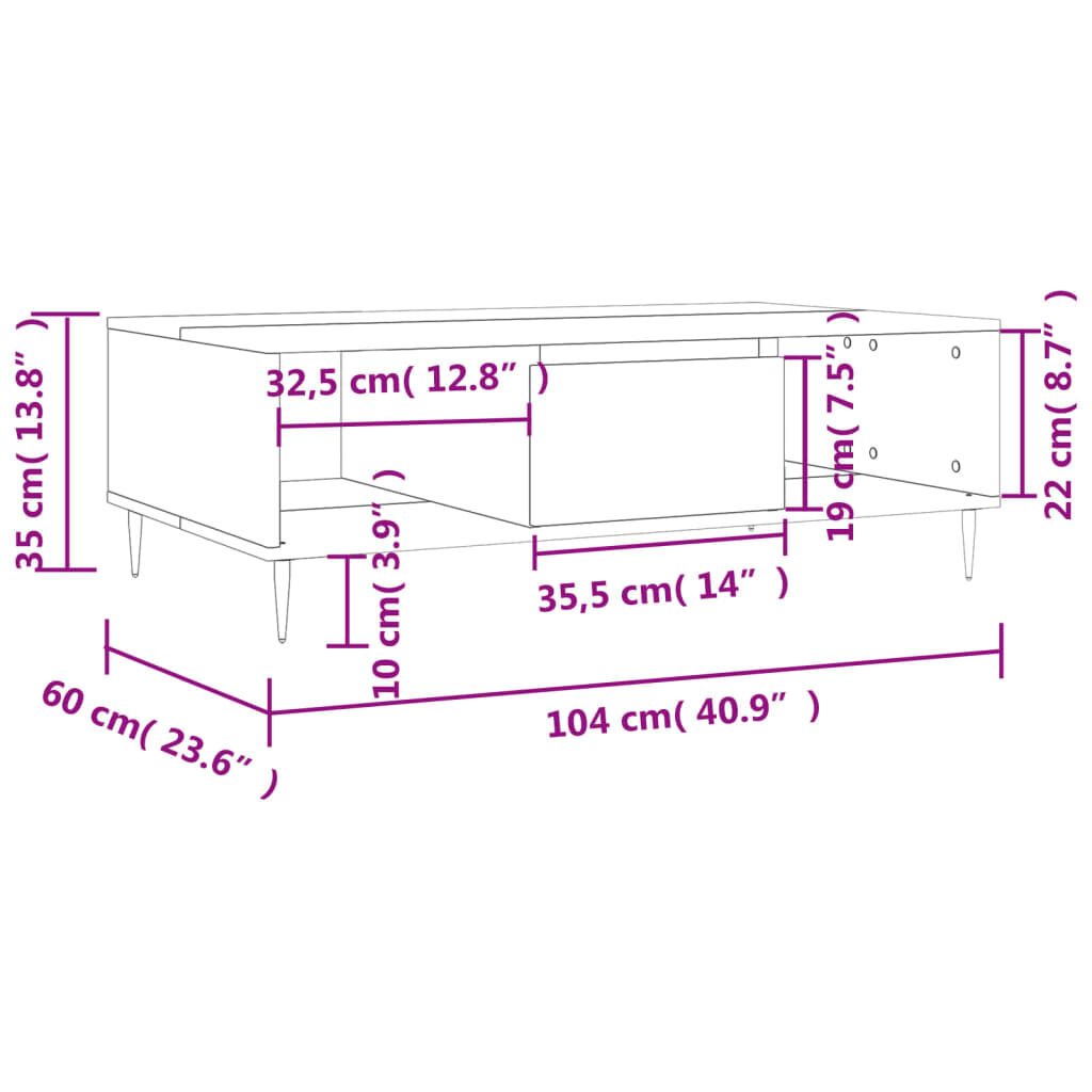vidaXL Τραπεζάκι Σαλονιού Καπνιστή Δρυς 104x60x35 εκ. Επεξεργ. Ξύλο