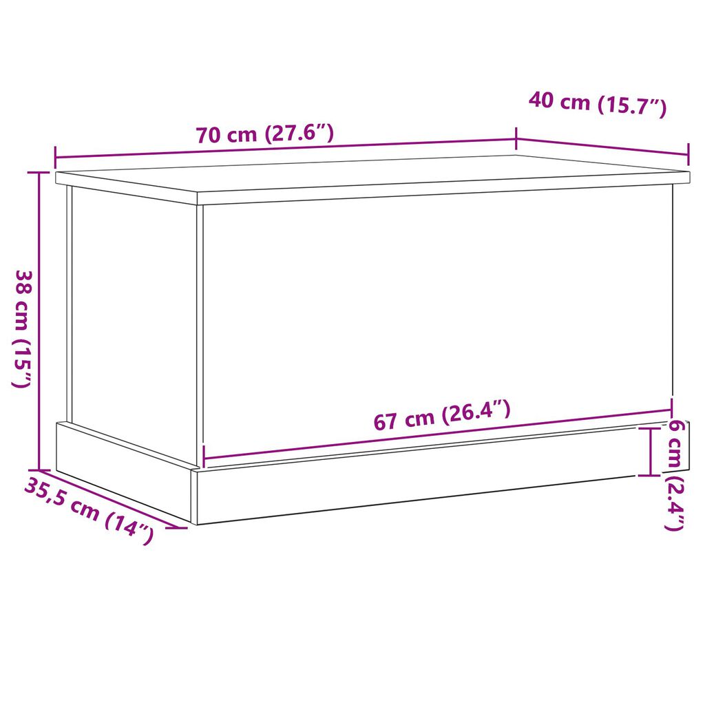 vidaXL Κουτί Αποθήκευσης Μαύρο Δρυς 70x40x38 εκ. Κατασκευασμένο Ξύλο