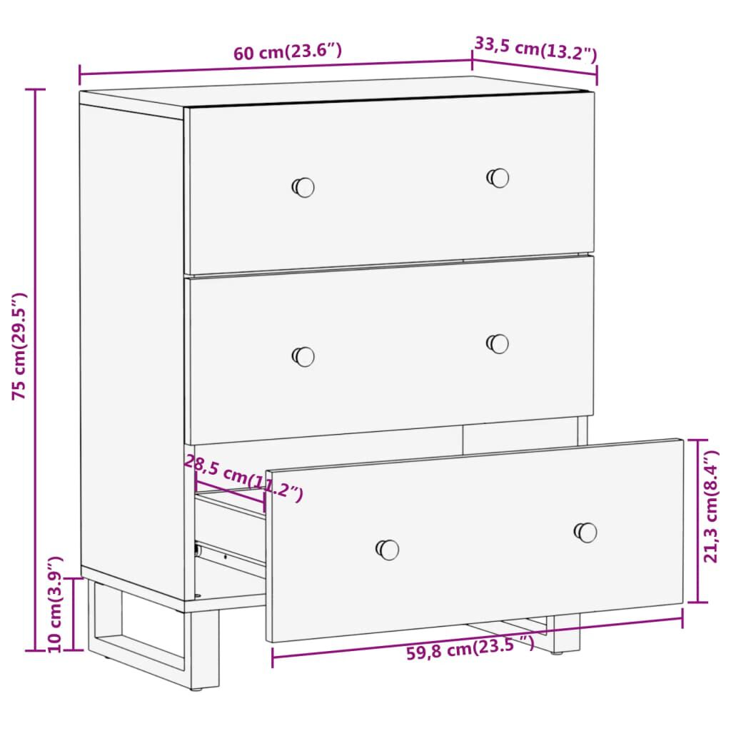vidaXL Βοηθητικά Έπιπλα 2Τεμ Καφέ/Μαύρο 60x33,5x75εκ Μασίφ Ξύλο Μάνγκο