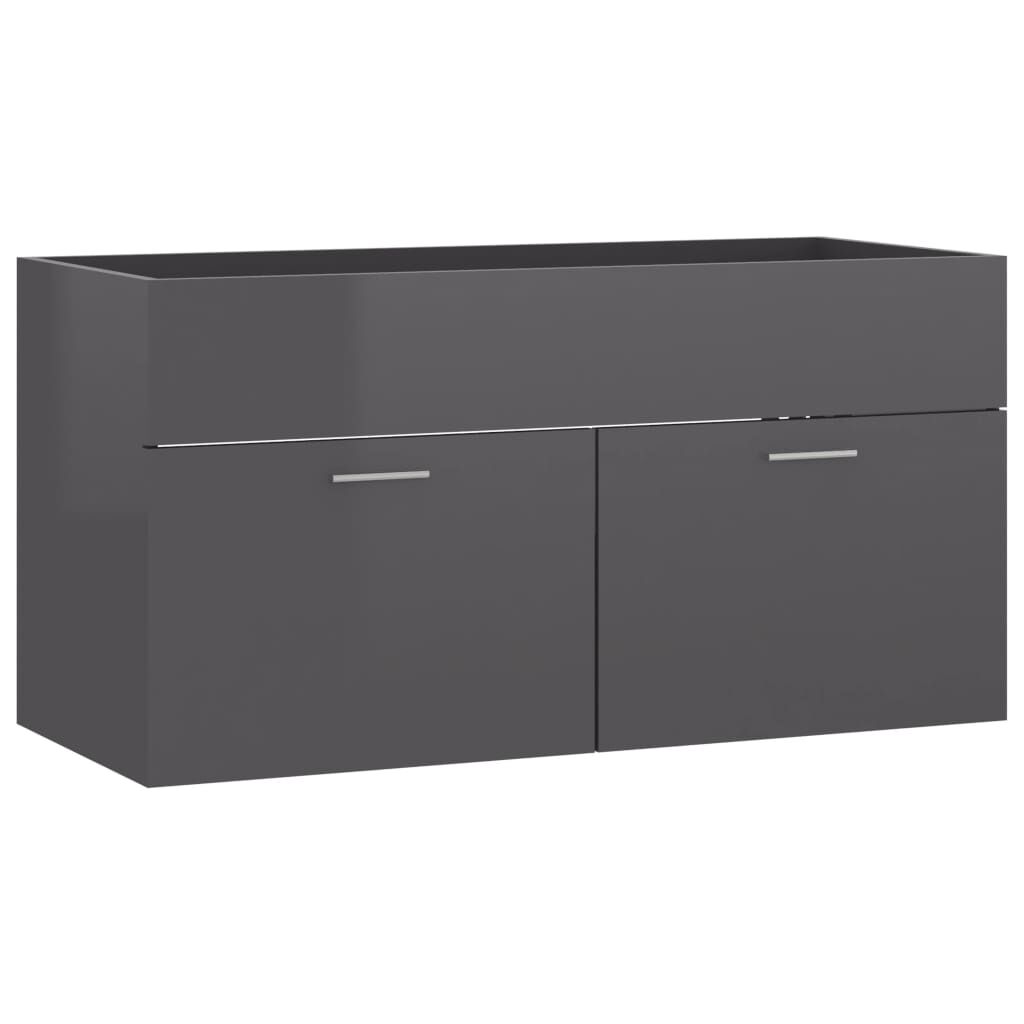 vidaXL Ντουλάπι Νιπτήρα Γυαλιστερό Γκρι 90x38,5x46 εκ. από Επεξ. Ξύλο