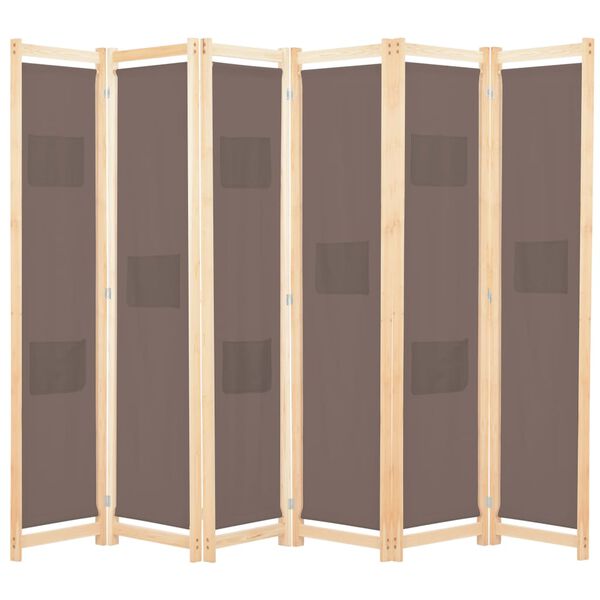vidaXL Διαχωριστικό Δωματίου με 6 Πάνελ Καφέ 240x170x4 εκ. Υφασμάτινο