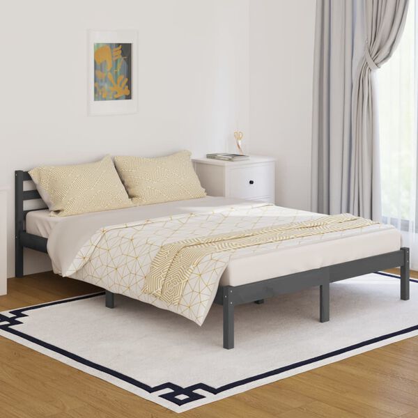 vidaXL Πλαίσιο Κρεβατιού Γκρι 140 x 200 εκ. από Μασίφ Ξύλο Πεύκου