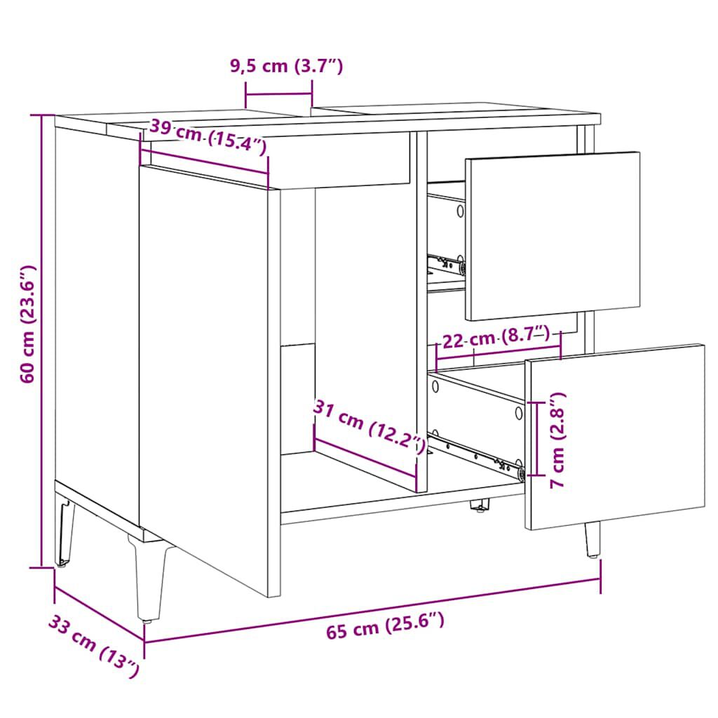 vidaXL Ντουλάπι Μπάνιου Γκρι Σκυροδέματος 65x33x60 εκ. Επεξ. Ξύλο