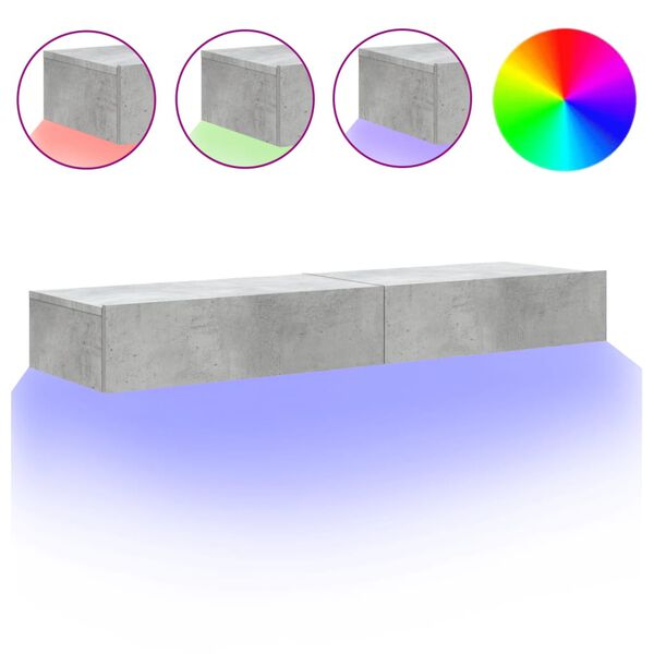 vidaXL Ντουλάπια Τηλεόρασης με LED 2 Τεμ. Γκρι Σκυρ. 60x35x15,5 εκ.