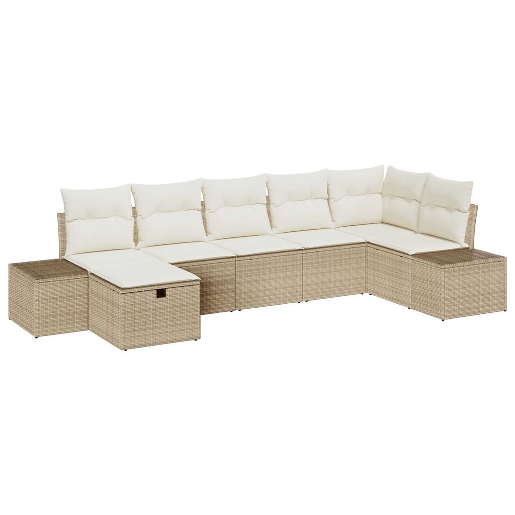 vidaXL Σετ Καναπέ Κήπου με μαξιλάρι 7 pcs Μπεζ Πολυ ράταν