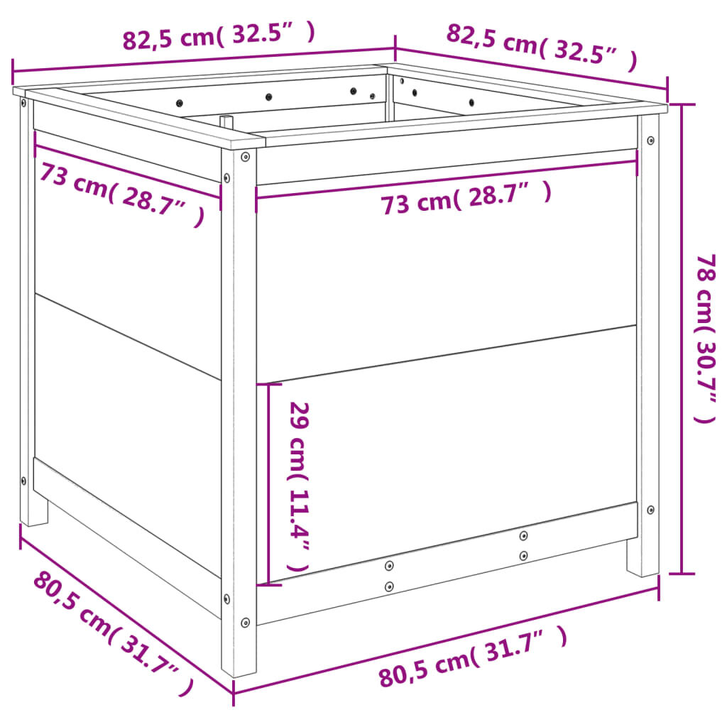 vidaXL Ζαρντινιέρα Λευκή 82,5 x 82,5 x 78 εκ. από Μασίφ Ξύλο Πεύκου
