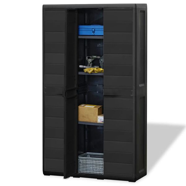vidaXL Ντουλάπα Αποθήκευσης Εξωτερικού Χώρου με 4 Ράφια Μαύρη