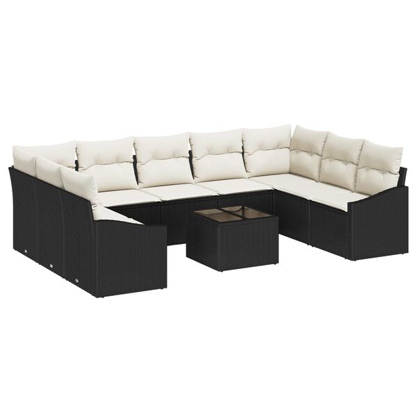 vidaXL Σέτ φαγητού για κήπο με μαξιλάρι 10 pcs Καφέ και Κρέμα