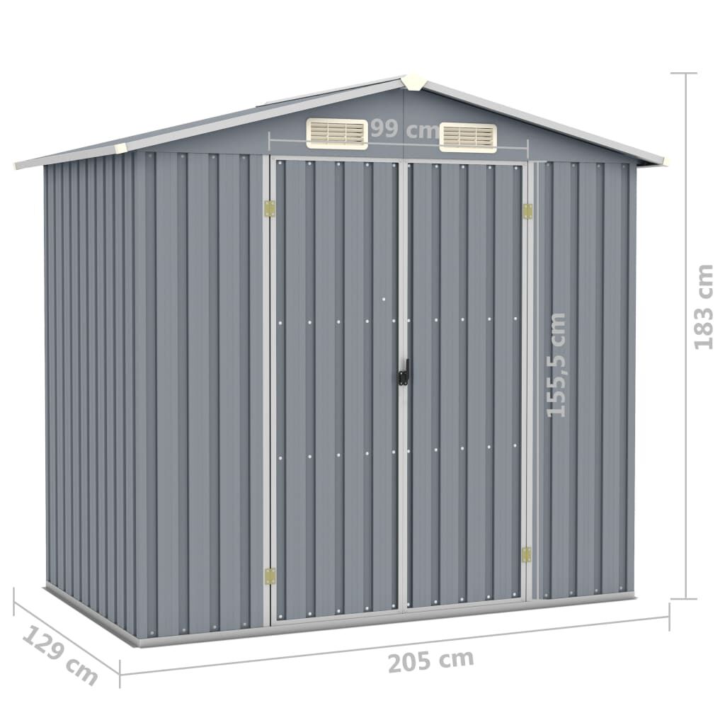 vidaXL Αποθήκη Κήπου Γκρι 205 x 129 x 183 εκ. από Γαλβανισμένο Ατσάλι