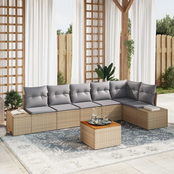 vidaXL Σετ Καναπέ Κήπου 7 pcs μπεζ και ανοιχτό γκρι
