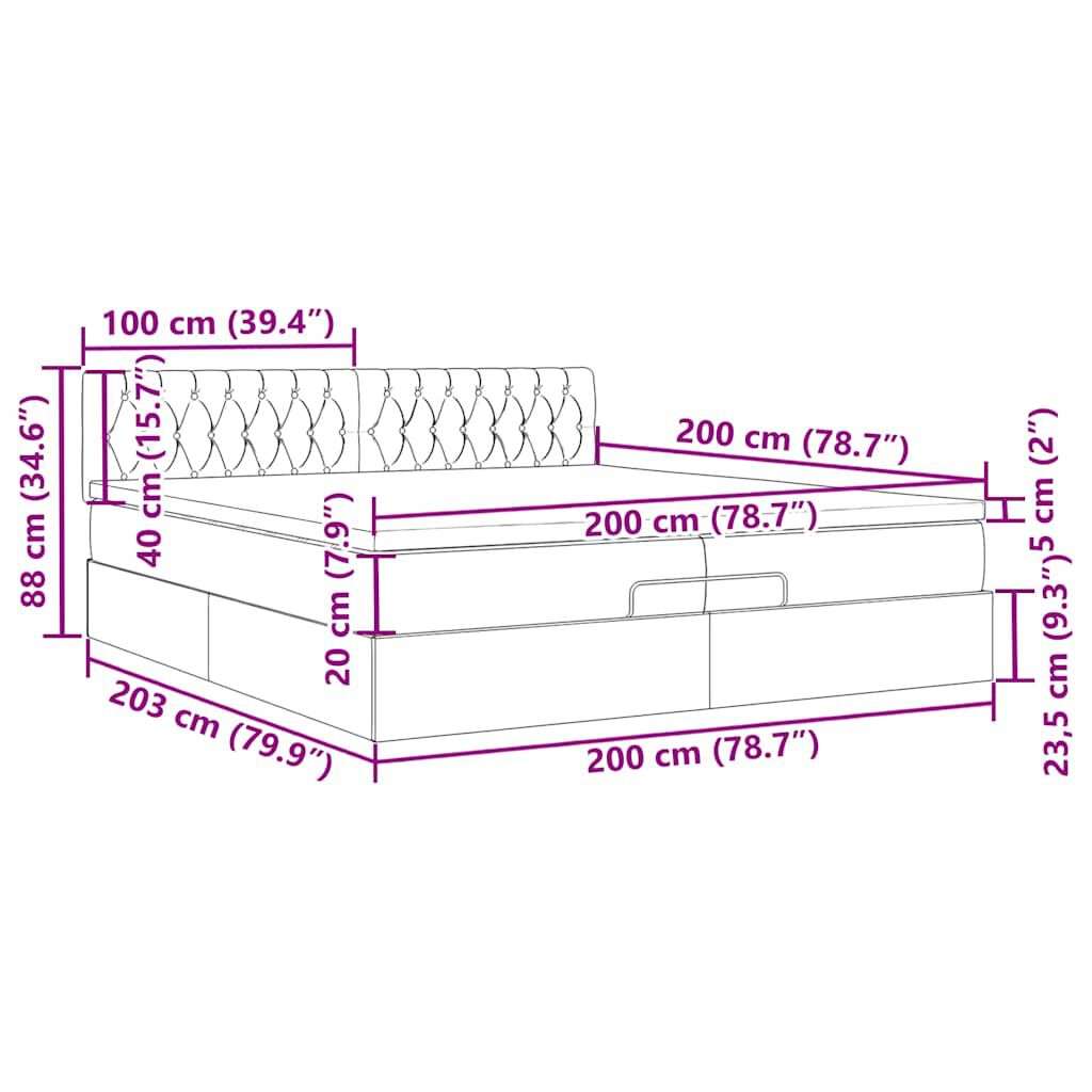 vidaXL Οθωμανικό κρεβάτι με στρώματα & LEDs Taupe 200x200cm ύφασμα