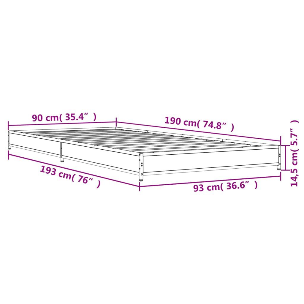 vidaXL Πλαίσιο Κρεβατιού Sonoma Δρυς 90 x 190 εκ. Επεξ. Ξύλο & Μέταλλο