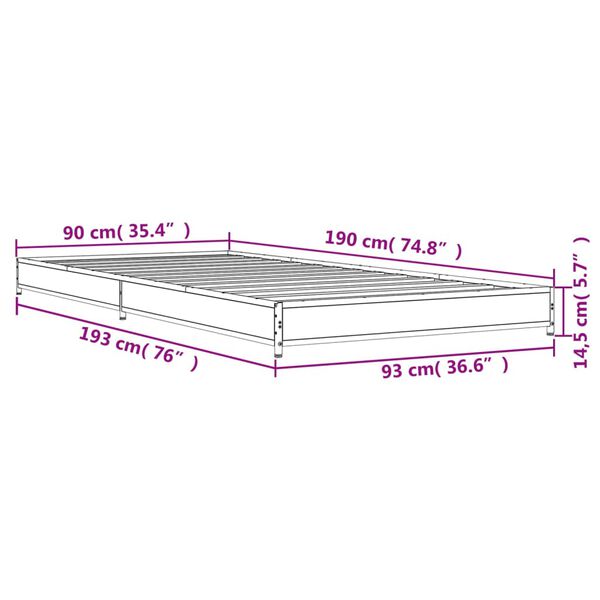 vidaXL Πλαίσιο Κρεβατιού Sonoma Δρυς 90 x 190 εκ. Επεξ. Ξύλο & Μέταλλο