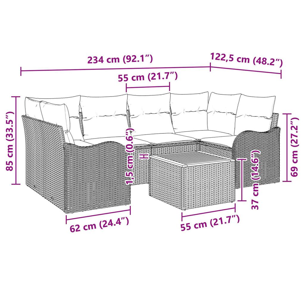 vidaXL Σετ Καναπέ Κήπου 7 pcs Μαύρο και λευκό