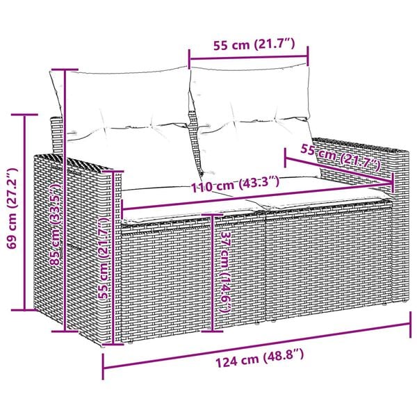 vidaXL Σετ Καναπέ Κήπου 8 pcs Μαύρο συνθετικό ρατάν