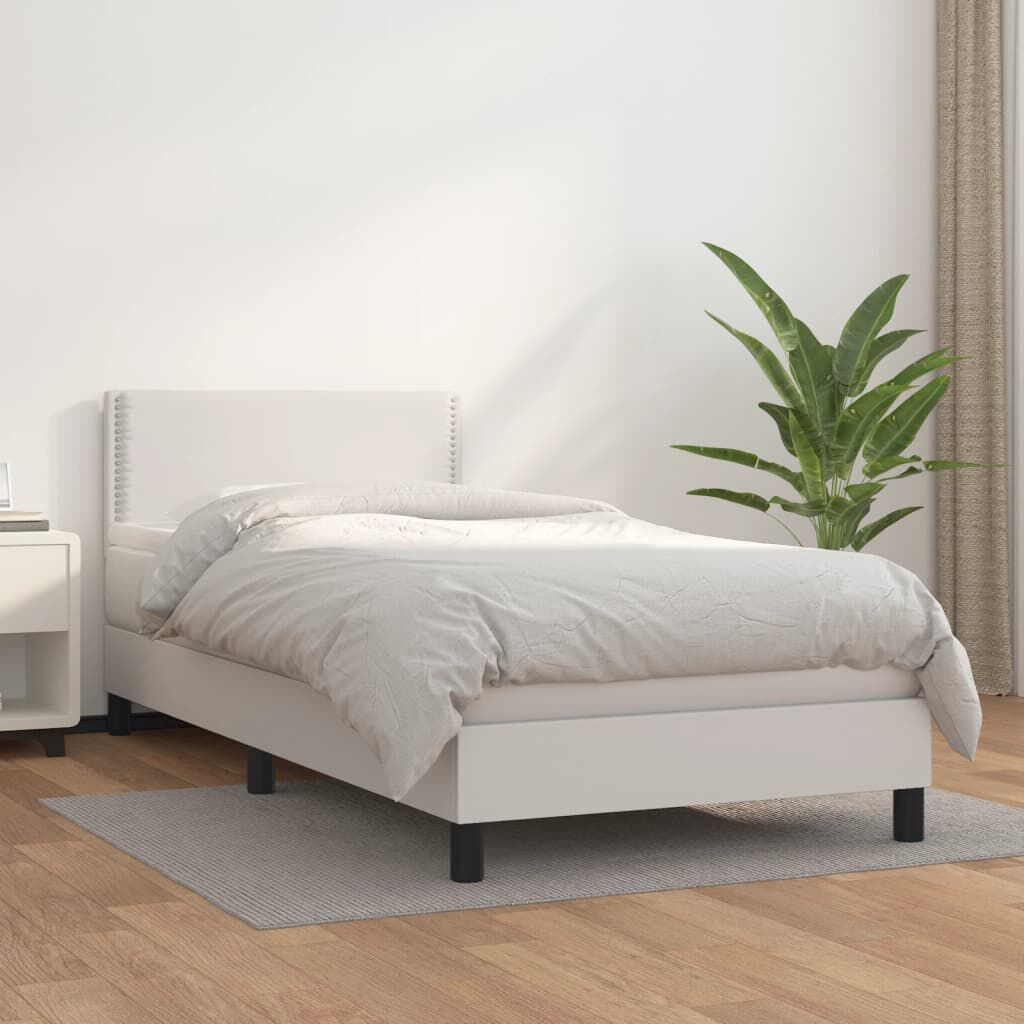 vidaXL Κρεβάτι Boxspring με Στρώμα Λευκό 90x200εκ. από Συνθετικό Δέρμα