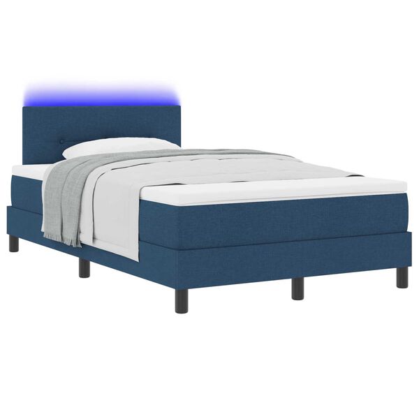 vidaXL Κρεβάτι με Ελατήριο και Στρώμα & LED Μπλε 120x200 εκ. Ύφασμα