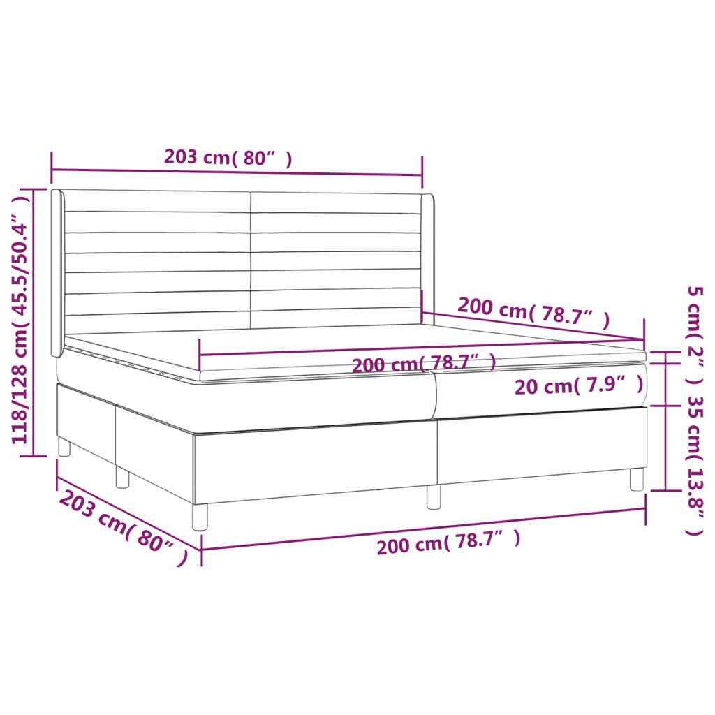 vidaXL Κρεβάτι Boxspring με Στρώμα & LED Taupe 200x200 εκ. Υφασμάτινο