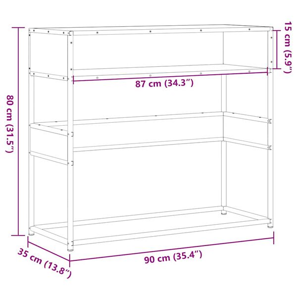 vidaXL Τραπέζι Κονσόλα Καφέ Δρυς 90x35x80 εκ. Επεξεργασμένο Ξύλο