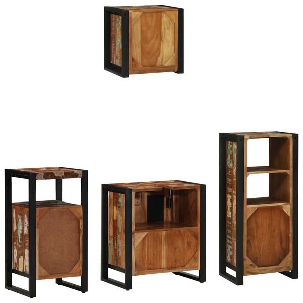 vidaXL Σετ Επίπλων Μπάνιου 4 pcs Πολύχρωμο Στερεό ανακτημένο ξύλο