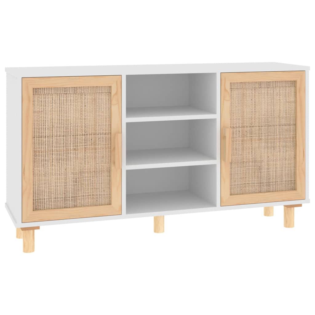 vidaXL Μπουφές Λευκός 105 x 30 x 60 εκ. Μασίφ Πεύκο & Φυσικό Ρατάν