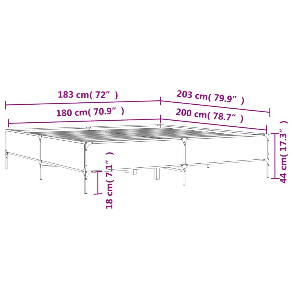 vidaXL Πλαίσιο Κρεβατιού Καπνιστή Δρυς 180x200εκ. Επεξ. Ξύλο & Μέταλλο