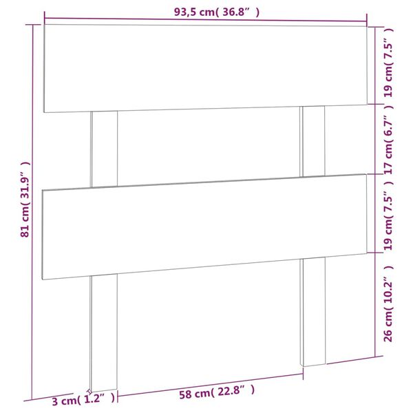 vidaXL Κεφαλάρι Κρεβατιού 93,5 x 3 x 81 εκ. από Μασίφ Ξύλο Πεύκου