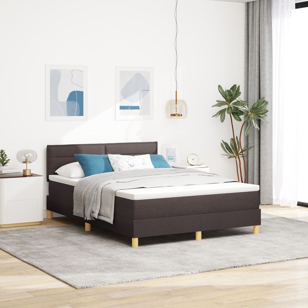 vidaXL Κρεβάτι με Βάθρο και Στρώμα Σκούρο Καφέ 140x200 εκ. Υφασμάτινο